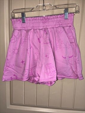 Umgee Lavender Pink Western Motif Athletic Skort-Style Shorts